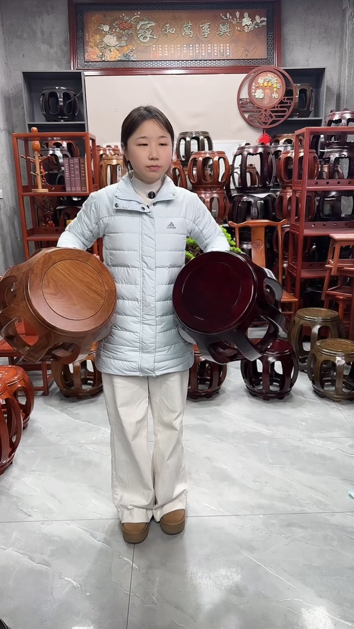 花梨木类家具原木色大号鼓凳一对酸枝色大号一对【4个】