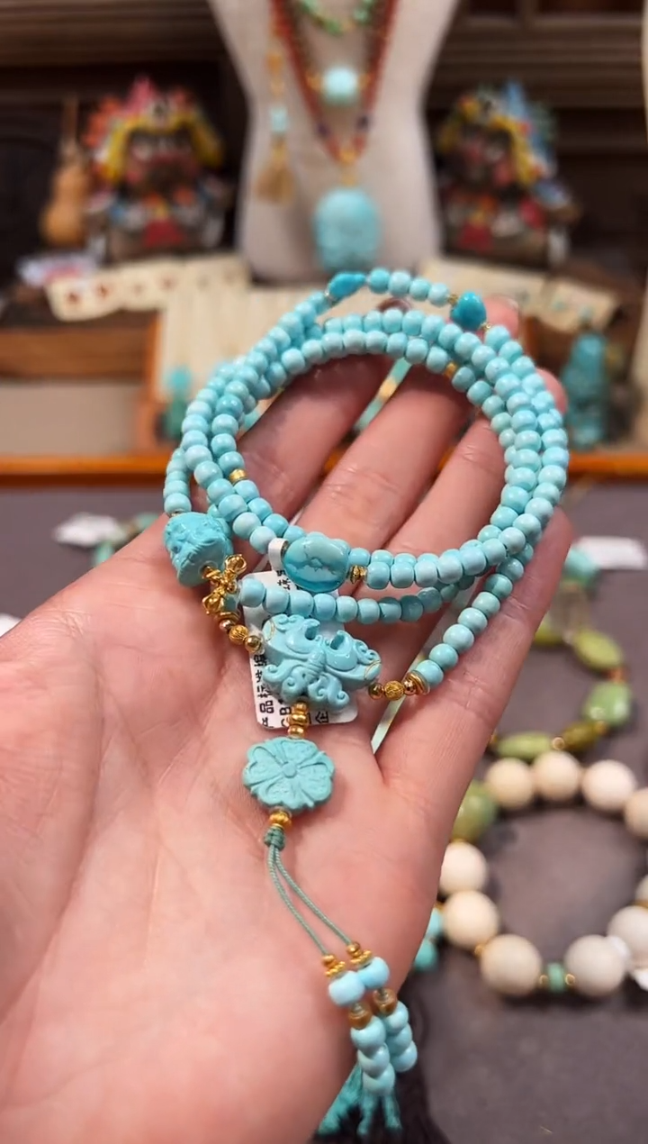 18K金镶嵌绿松石颈饰绿松石108项链