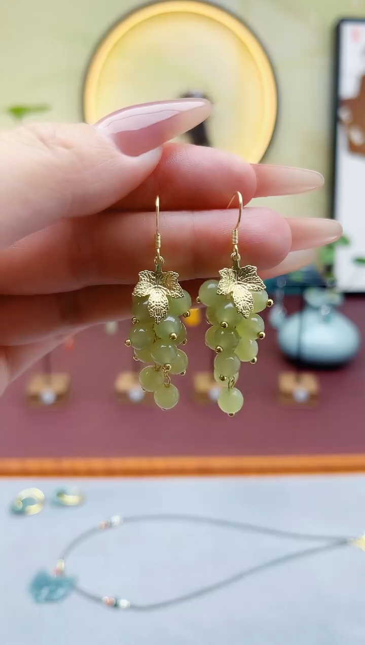 未镶嵌东陵石耳饰00葡萄青色