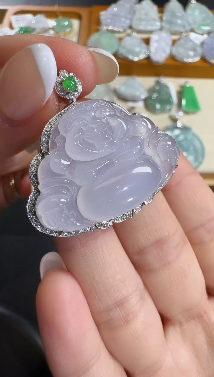 翡翠18K金镶嵌吊坠(不含链)【源头工厂】18k金钻石镶嵌