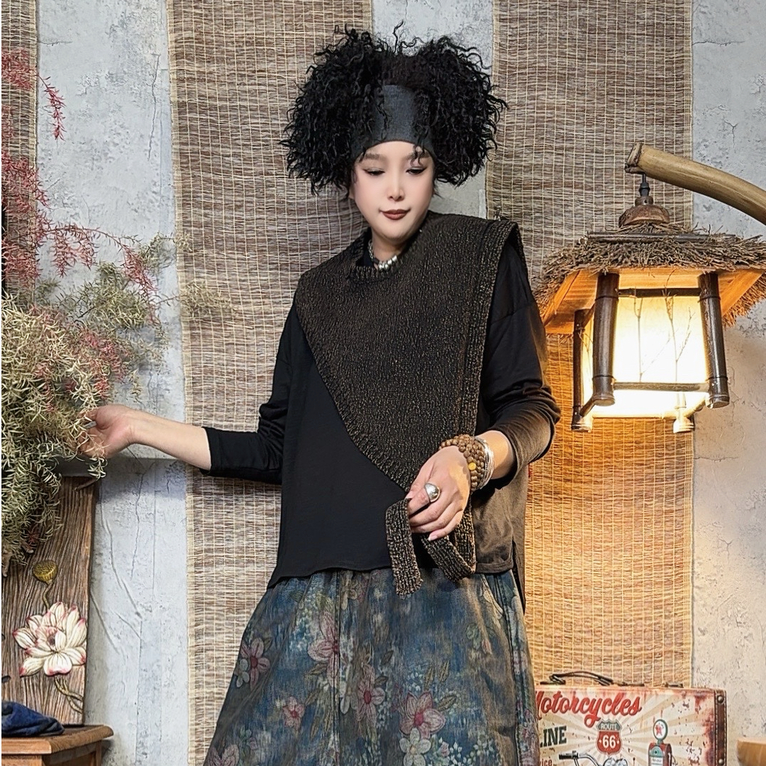 807款春季百搭潮流个性洋气炒色做旧套头不规则马甲【衣长63】