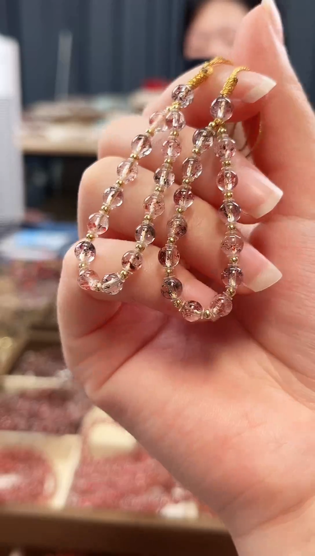 未镶嵌手串水晶金草莓超七手机链4mm【多样性发一】