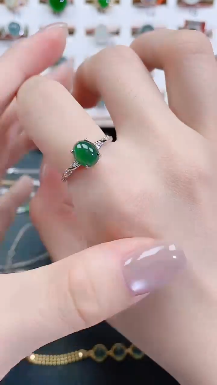 银S925镶嵌戒指翡翠天然翡翠