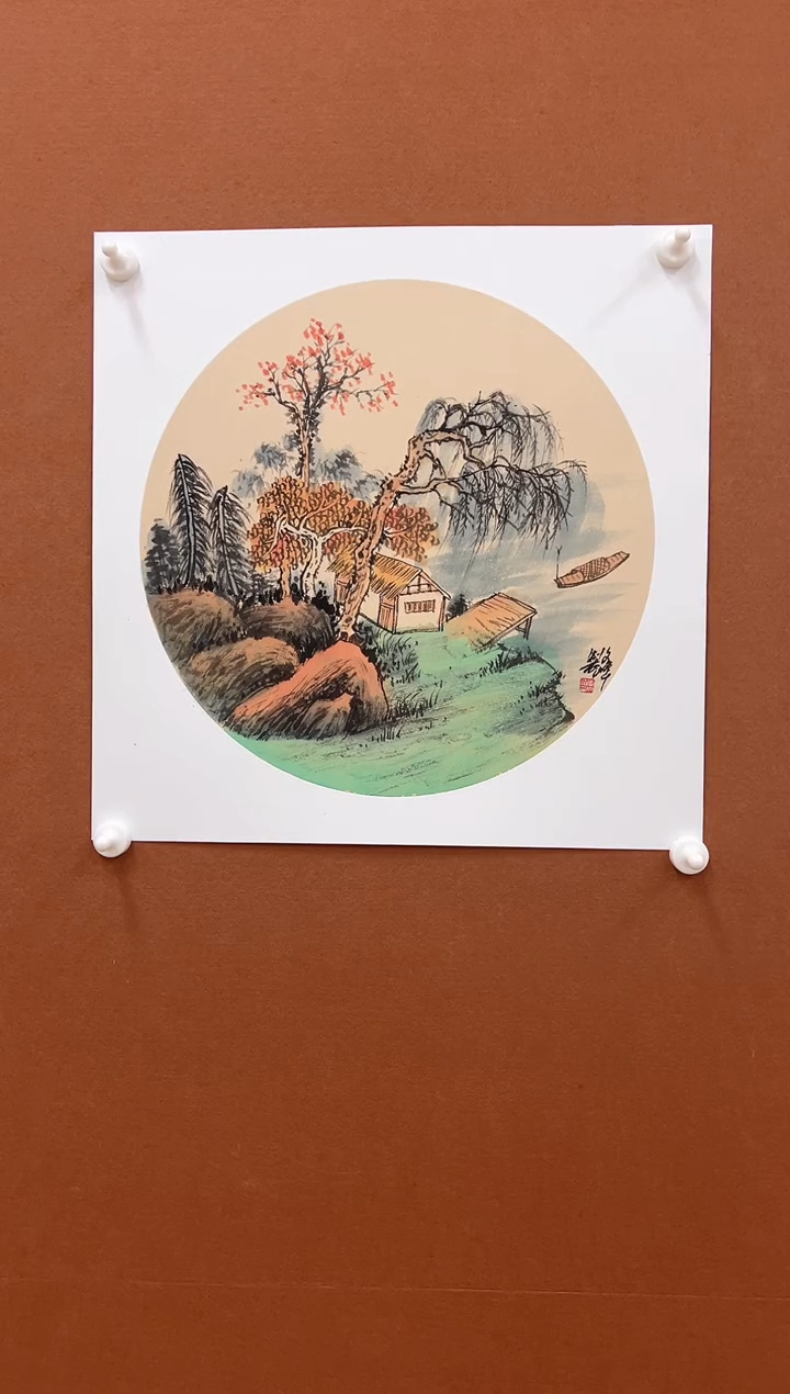 国画李文峰三尺卡纸花鸟