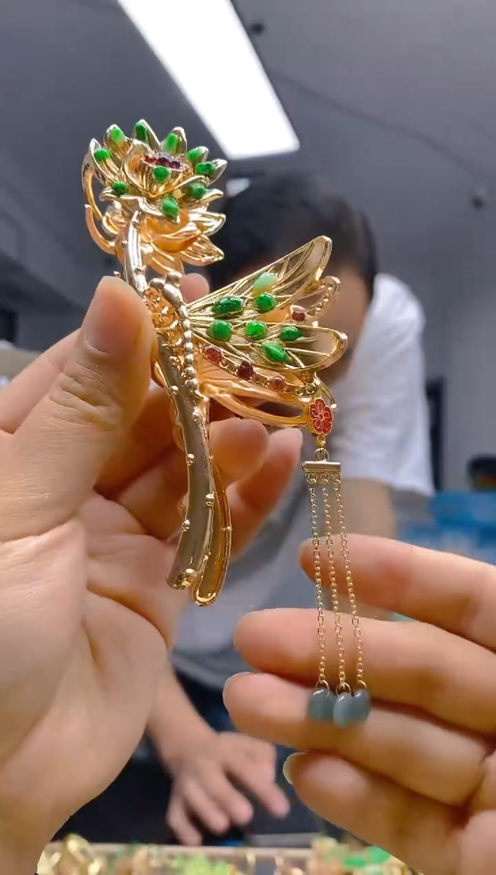 【闪购商品】翡翠耳饰合金0204翡翠发簪