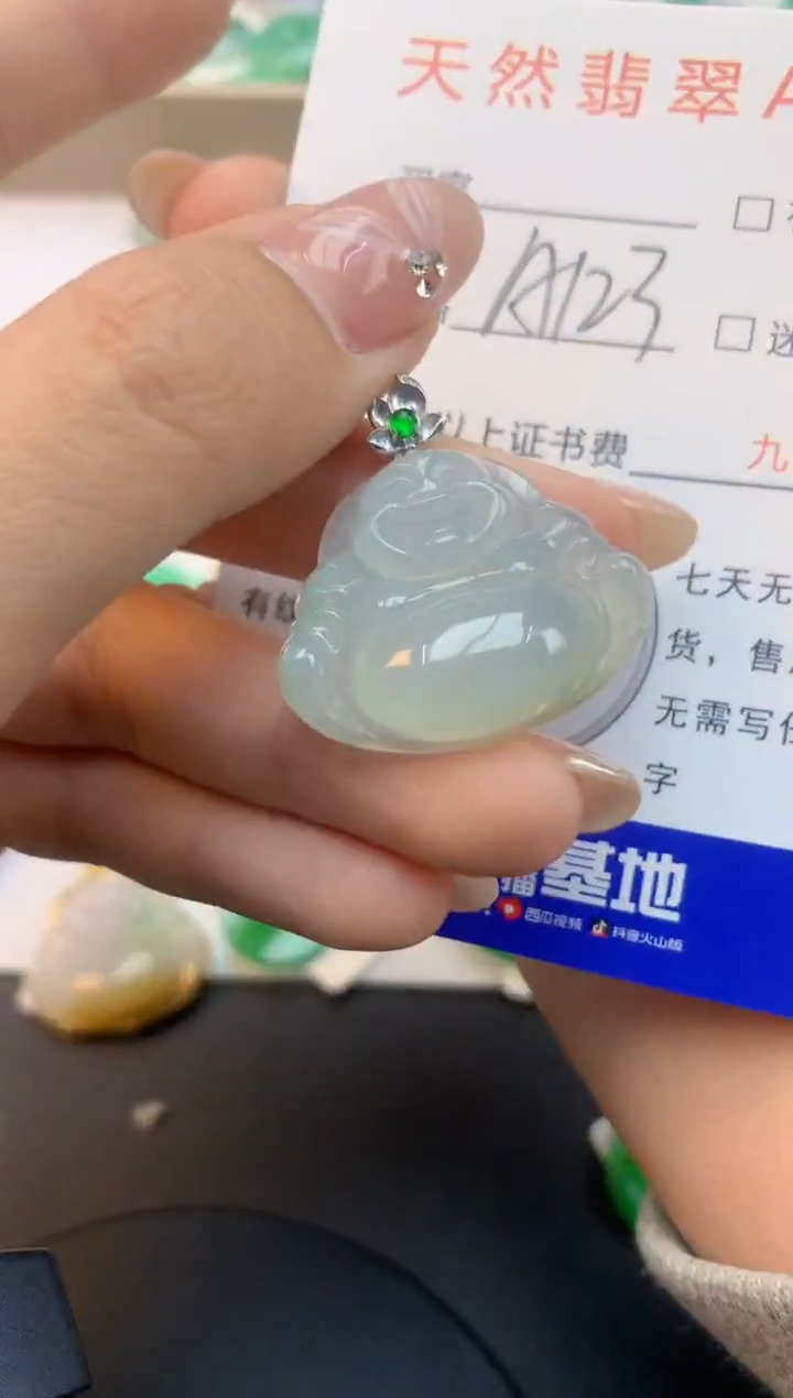 颈饰18K金镶嵌翡翠天然缅甸a货翡翠百元以上9元证书费自理