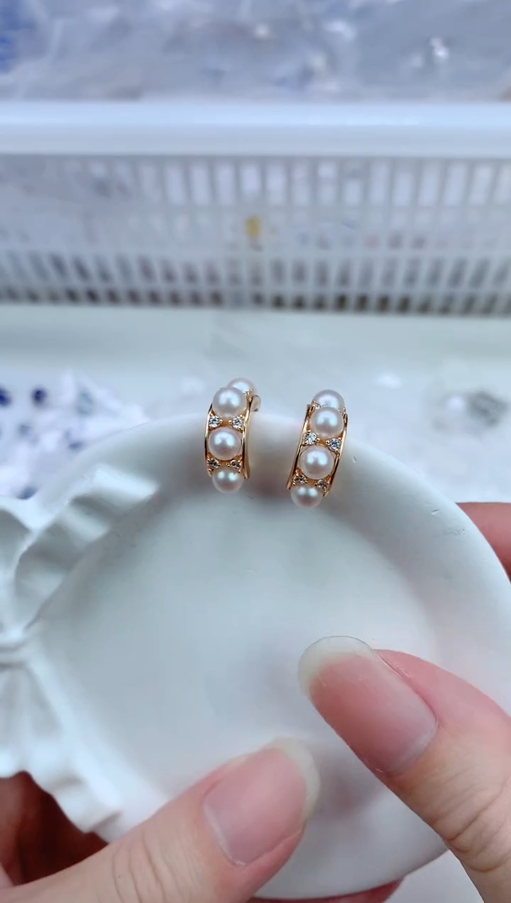 银S925镶嵌耳钉淡水珍珠17