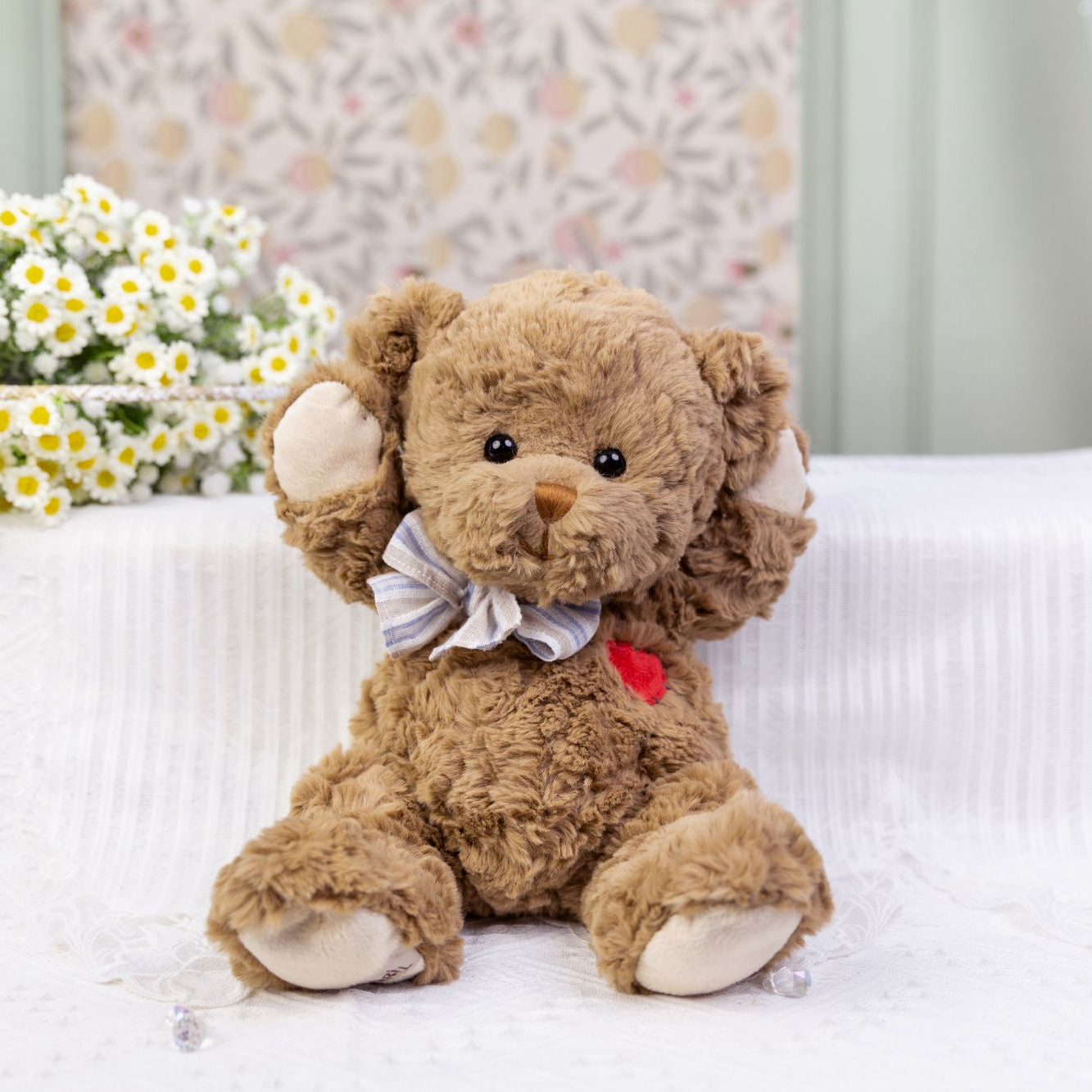 Gabriel/伽百利棕色卷毛领结爱心小熊毛绒玩具手工柔软礼物安抚