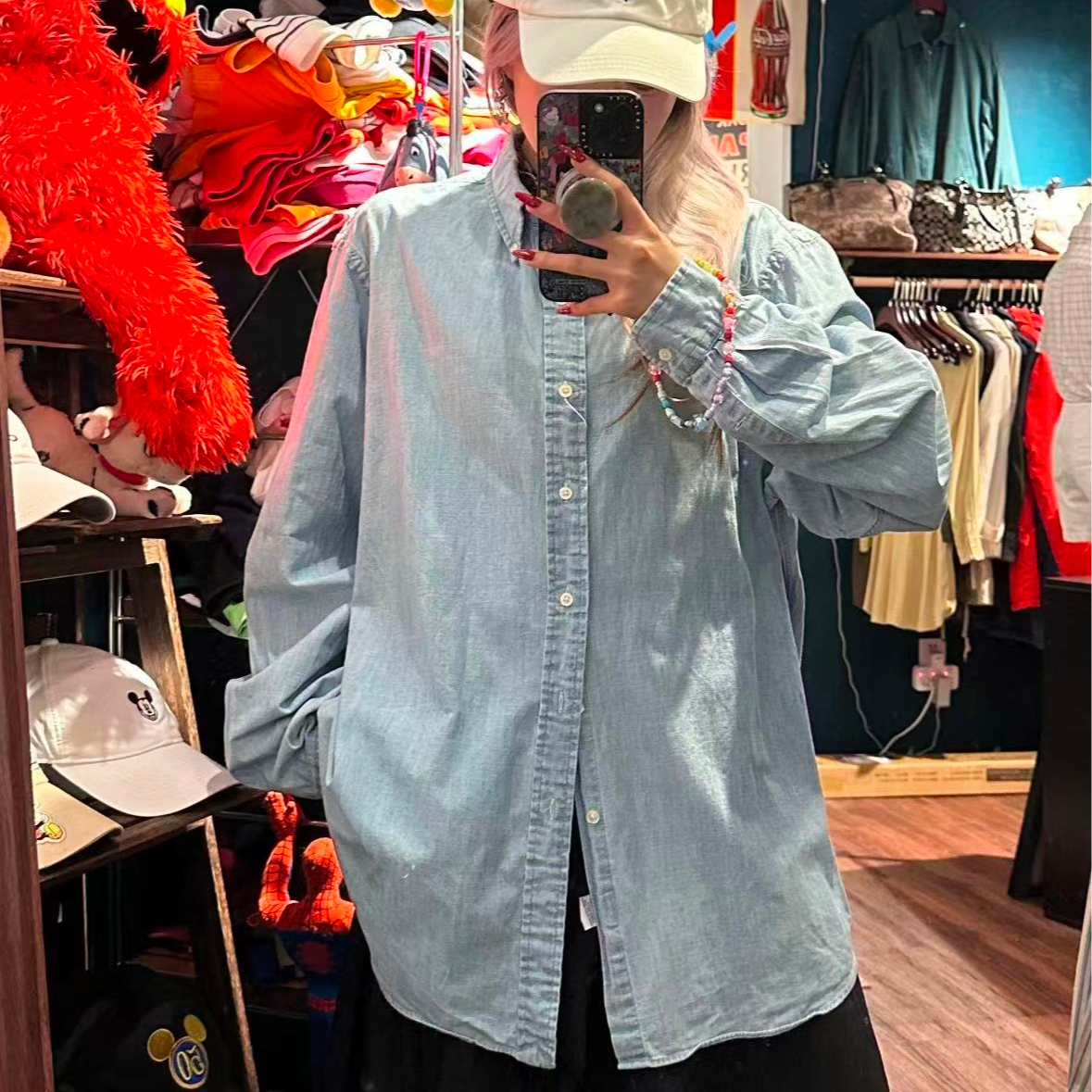 复古衬衫长袖格子条纹纯色牛仔衬衫春夏秋冬四季直播过款  