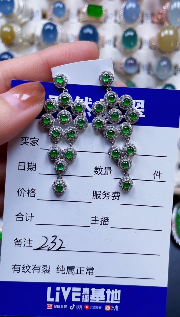 银S925镶嵌翡翠耳饰232