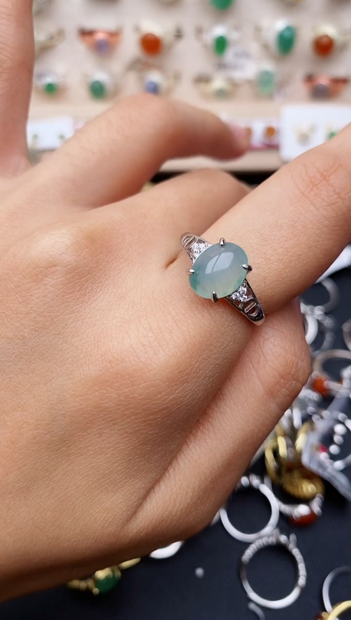 【闪购商品】翡翠戒指银S925镶嵌缅甸翡翠