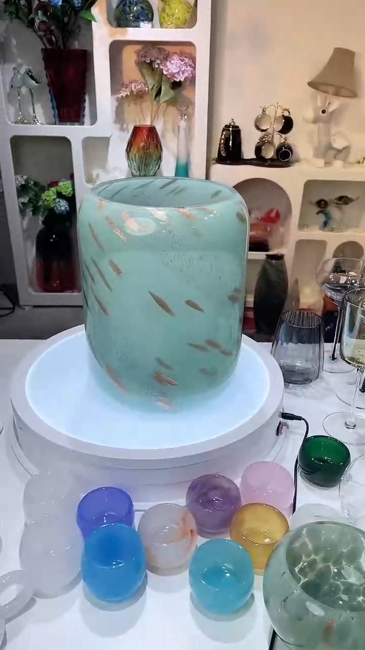 【闪购商品】琉璃高28口径17绿洒金直筒花瓶