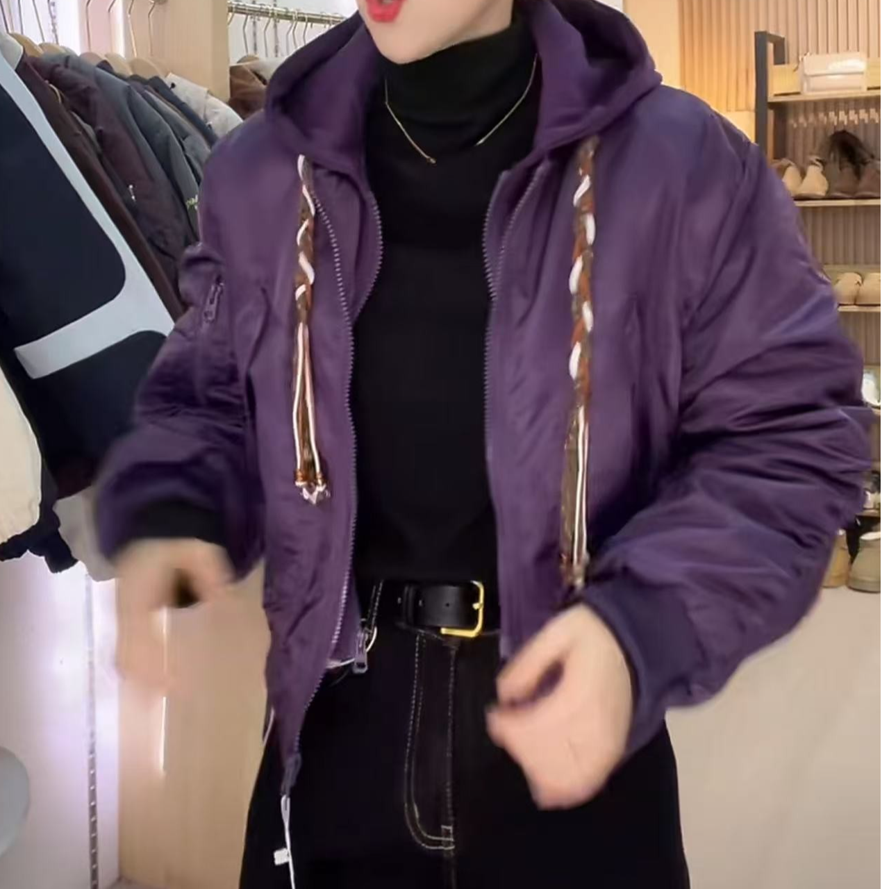 9983-3-DQ紫色加绒加厚假两件连帽外套(85-135) 