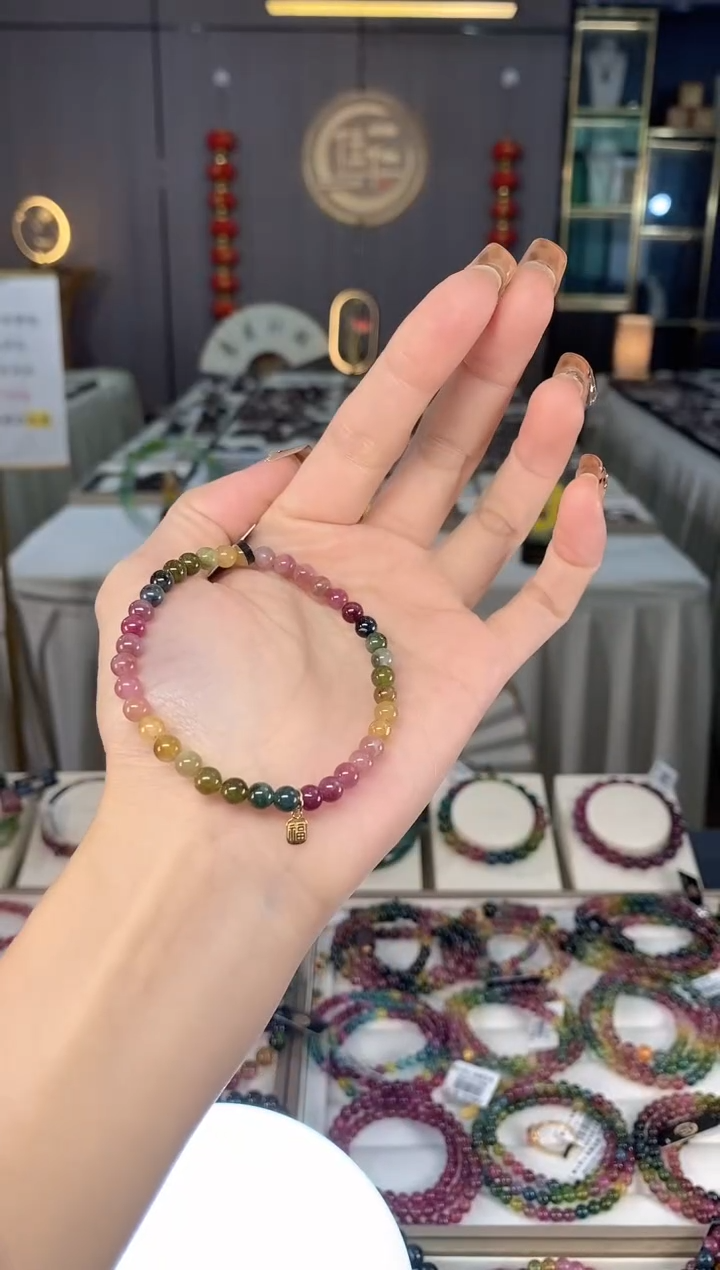 未镶嵌老矿碧玺色标单圈手串5mm+碧玺dan多样性发货一条