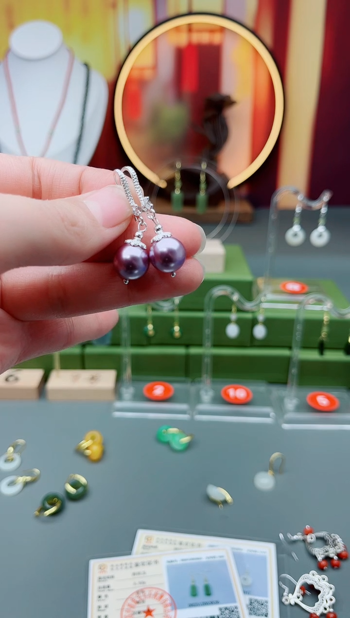 耳饰拼合珍珠（马贝珠）未镶嵌紫贝