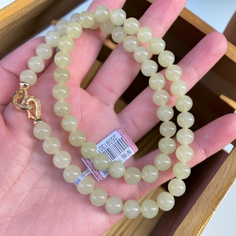 纯天然新疆若羌和田玉黄口妈妈链项链圆珠卡8女时尚国风轻奢送礼