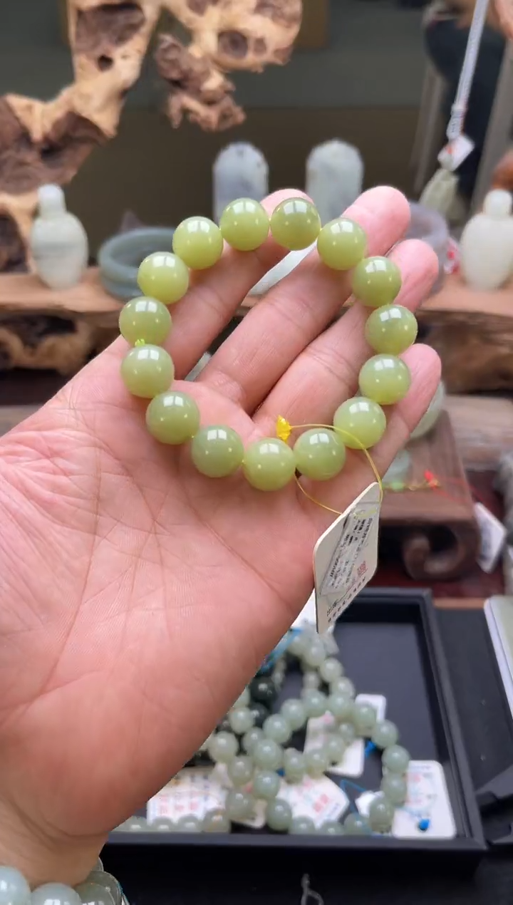 【闪购商品】和田玉手串未镶嵌卡14若羌青黄口圆珠9006107
