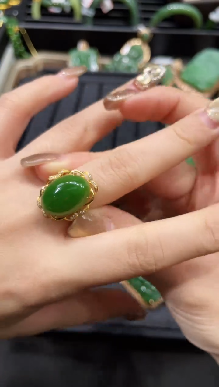 【闪购商品】和田玉戒指18K金镶嵌多样性发一 