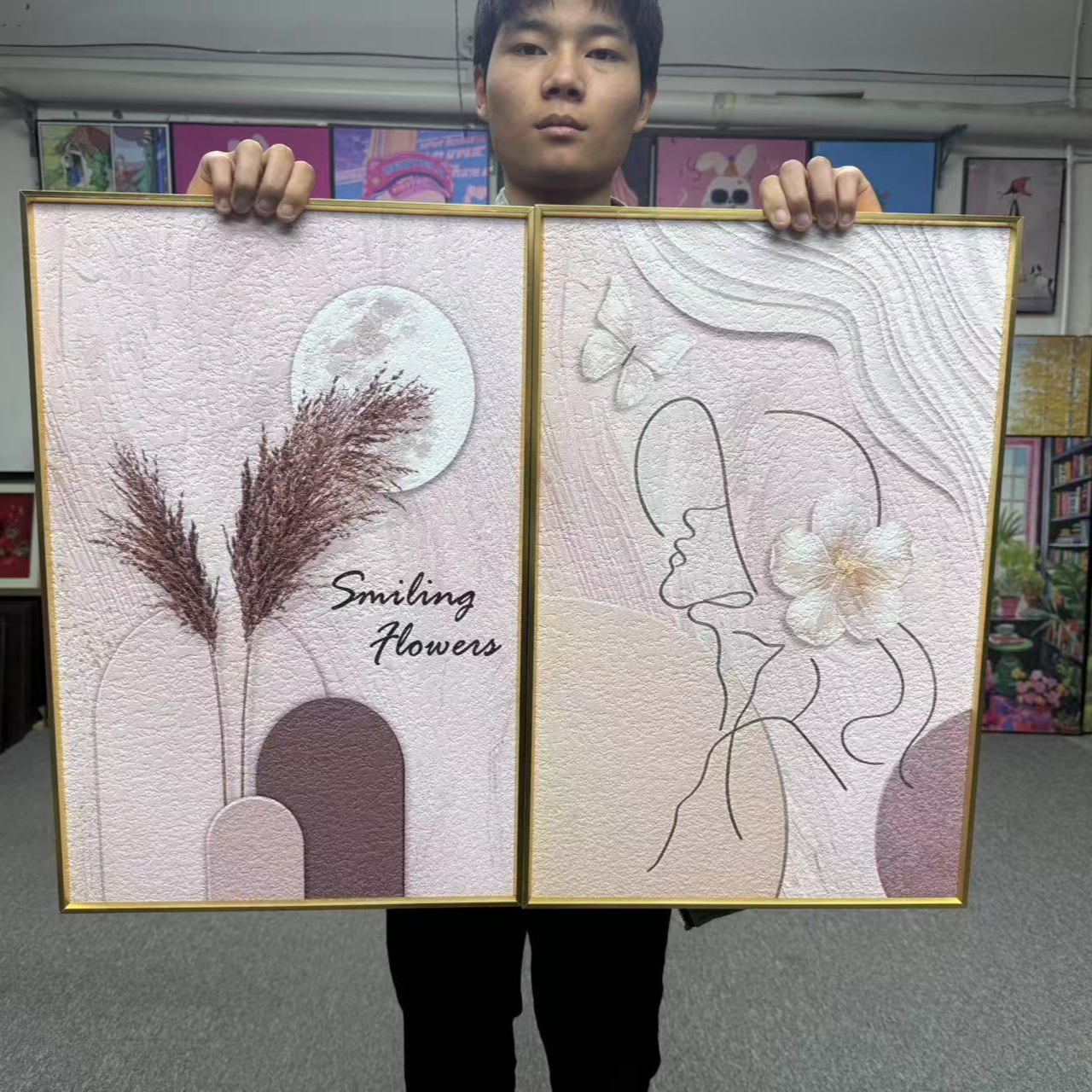 简约北欧奶油风床头装饰画抽象线条人物挂画客厅卧室墙壁画4060