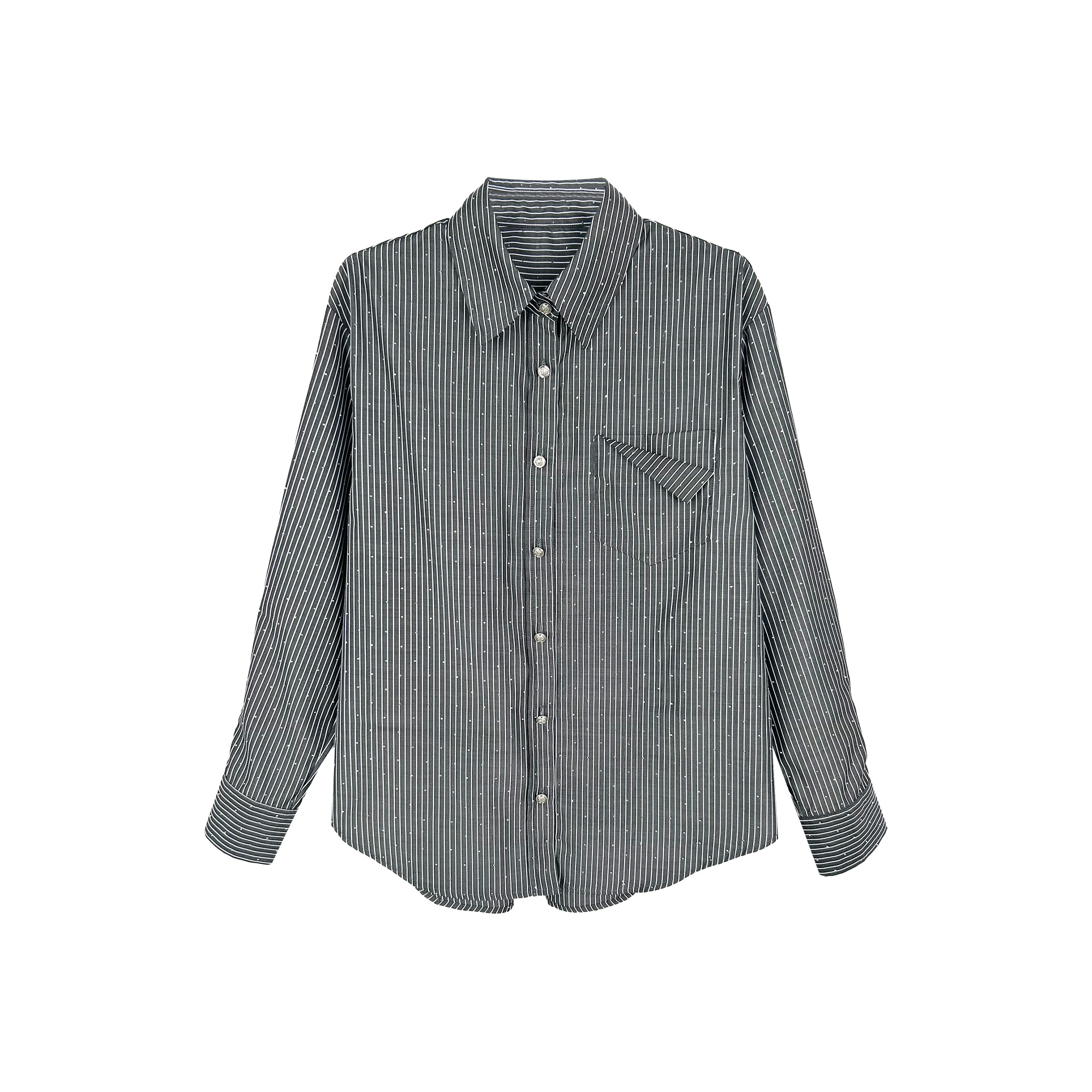 【高光衬衫5.0PLUS】条纹重工烫钻宽松衬衫353019