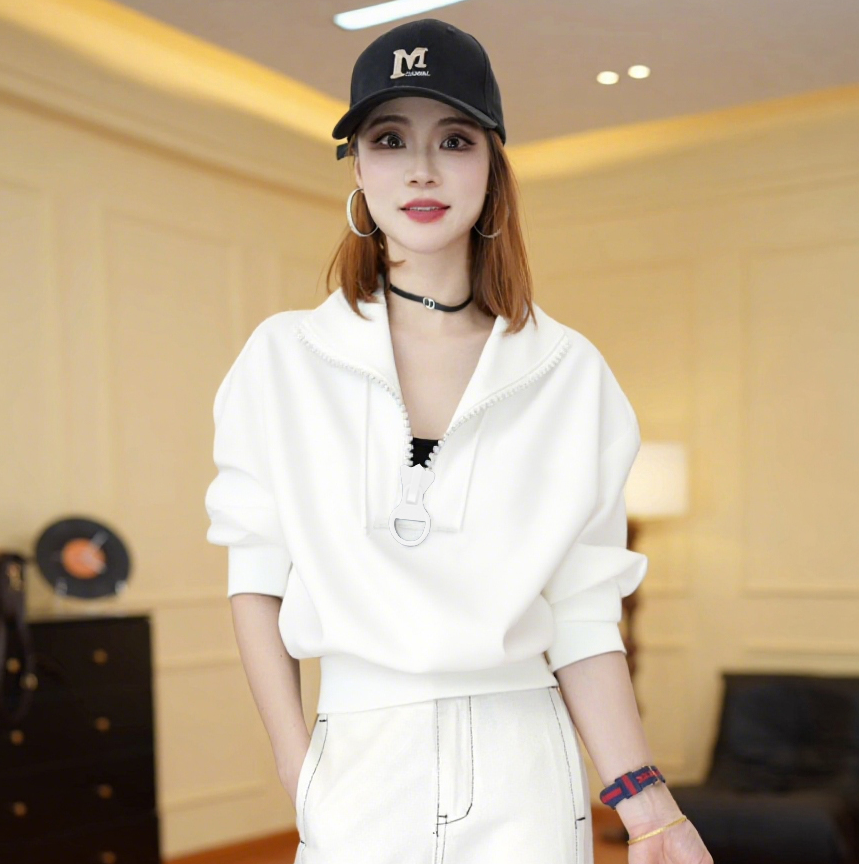 大拉链立领长袖卫衣女秋冬加绒加厚新款宽松显瘦短款收腰百搭上衣