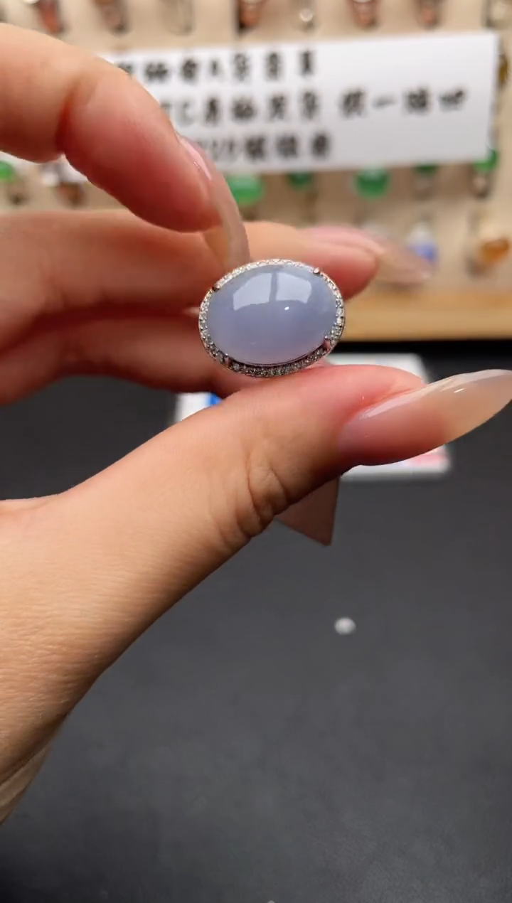 银S925镶嵌戒指翡翠一物一证一礼盒