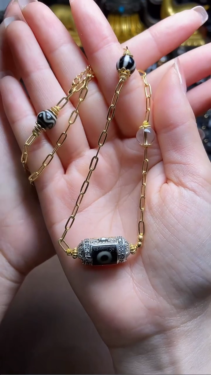 银S925镶嵌颈饰玛瑙/玉髓（覆膜）条纹玛瑙