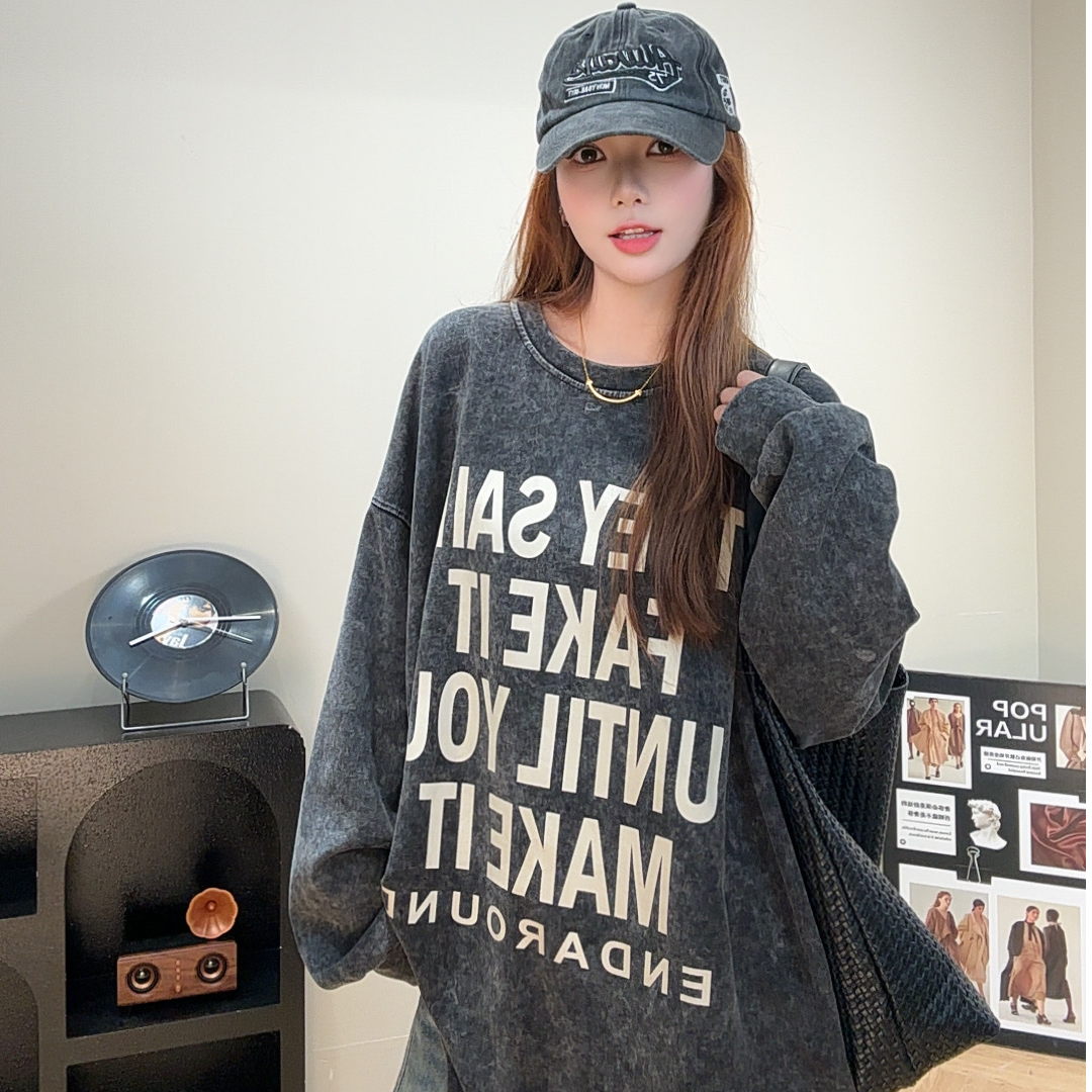 2025秋季大版型擦肩V领净版T恤慵懒感大版遮屁股百搭半袖T恤0890