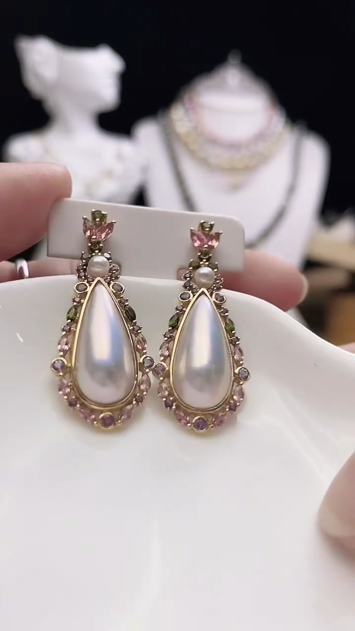 【闪购商品】拼合珍珠（马贝珠）耳饰18K金镶嵌海水马贝耳饰