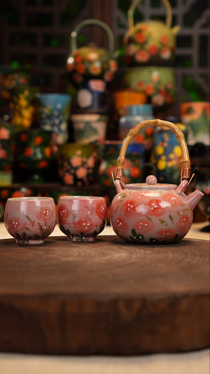 油画   釉下彩  杯子 三件套