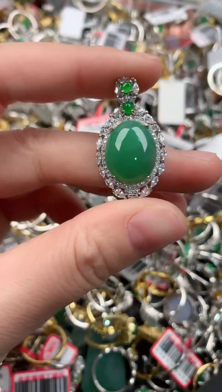 银S925镶嵌戒指翡翠10   5