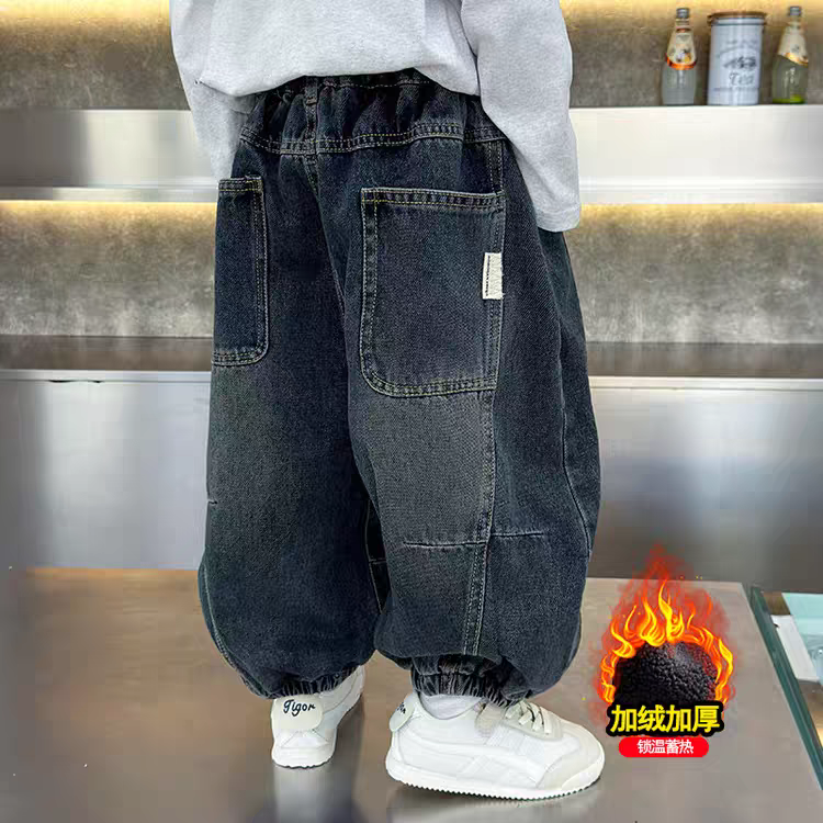 【加厚一体绒】男童裤子秋冬2025新款中小童冬季休闲加绒加厚牛仔裤