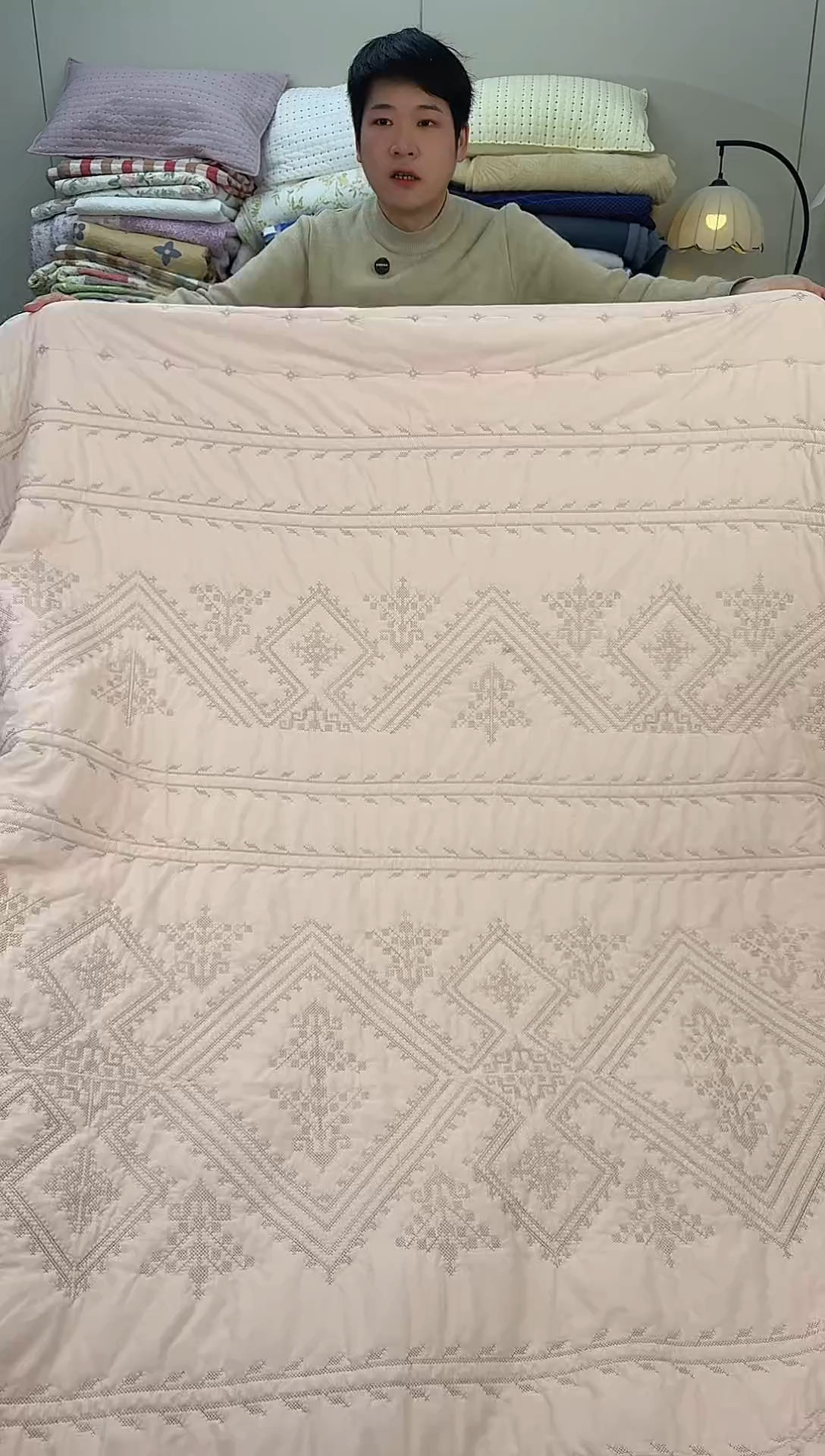 棉金丝罗格粉230*250单床盖纯棉