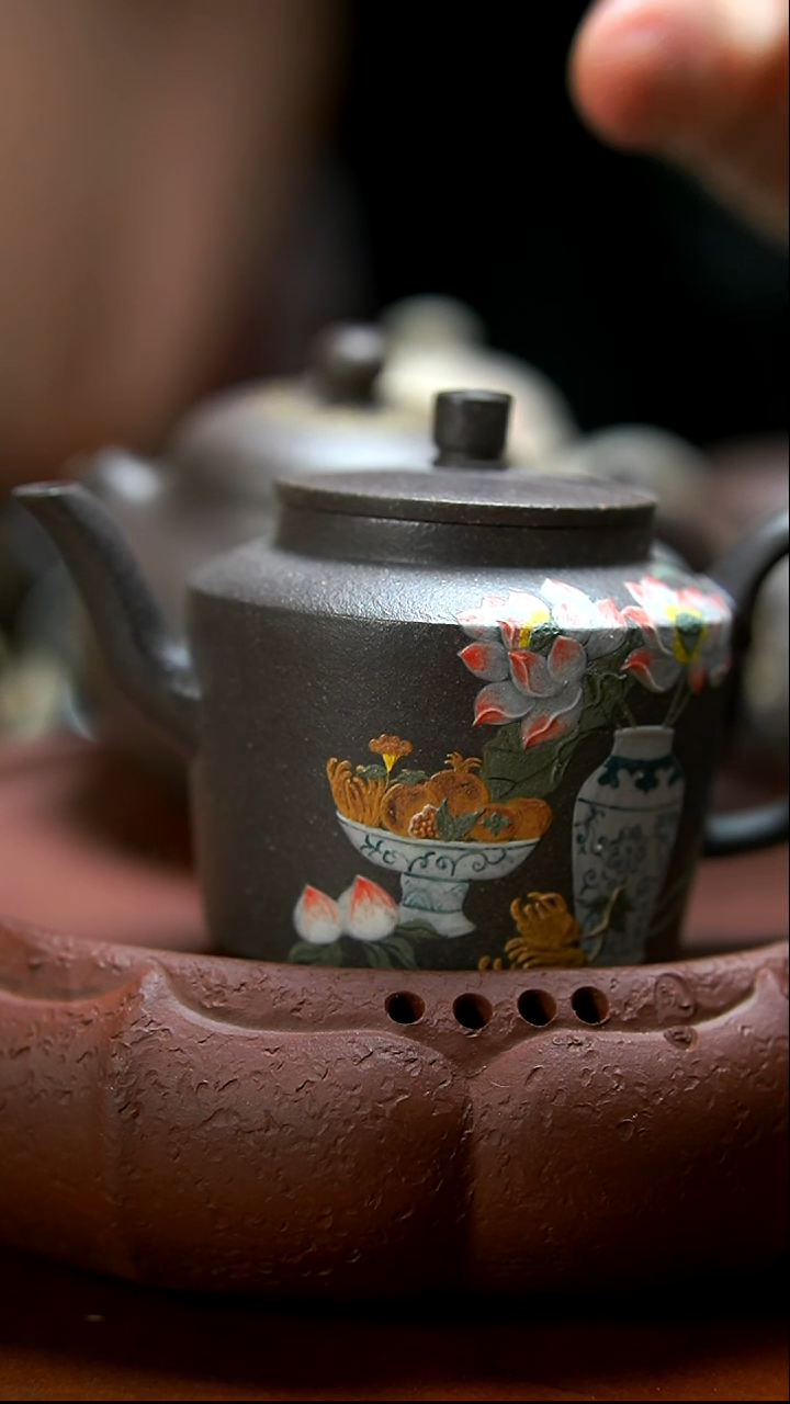 茶壶紫砂天青清供折肩宫灯壶