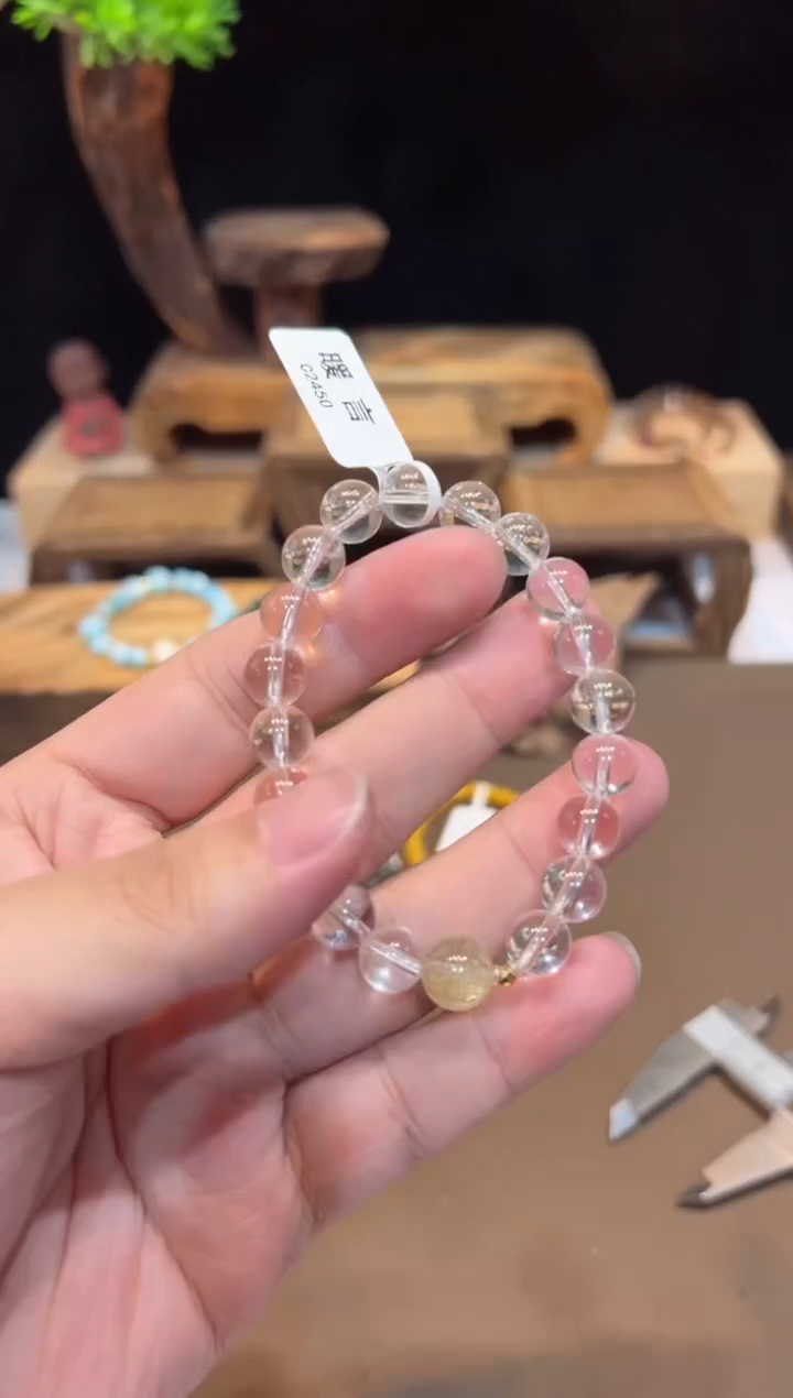 水晶手链18K金镶嵌手饰@@C2450