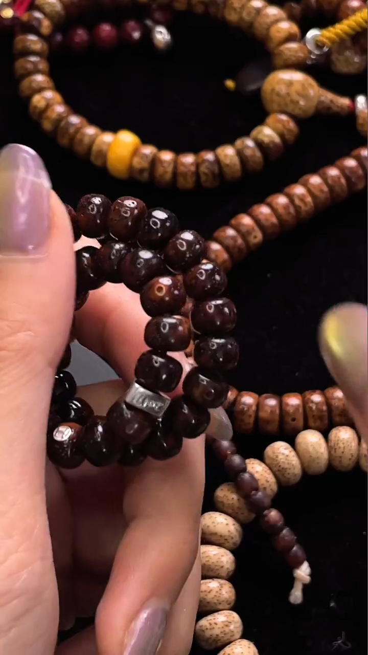 手串星月菩提精工级黑金花皮8.8*4.8药片手串