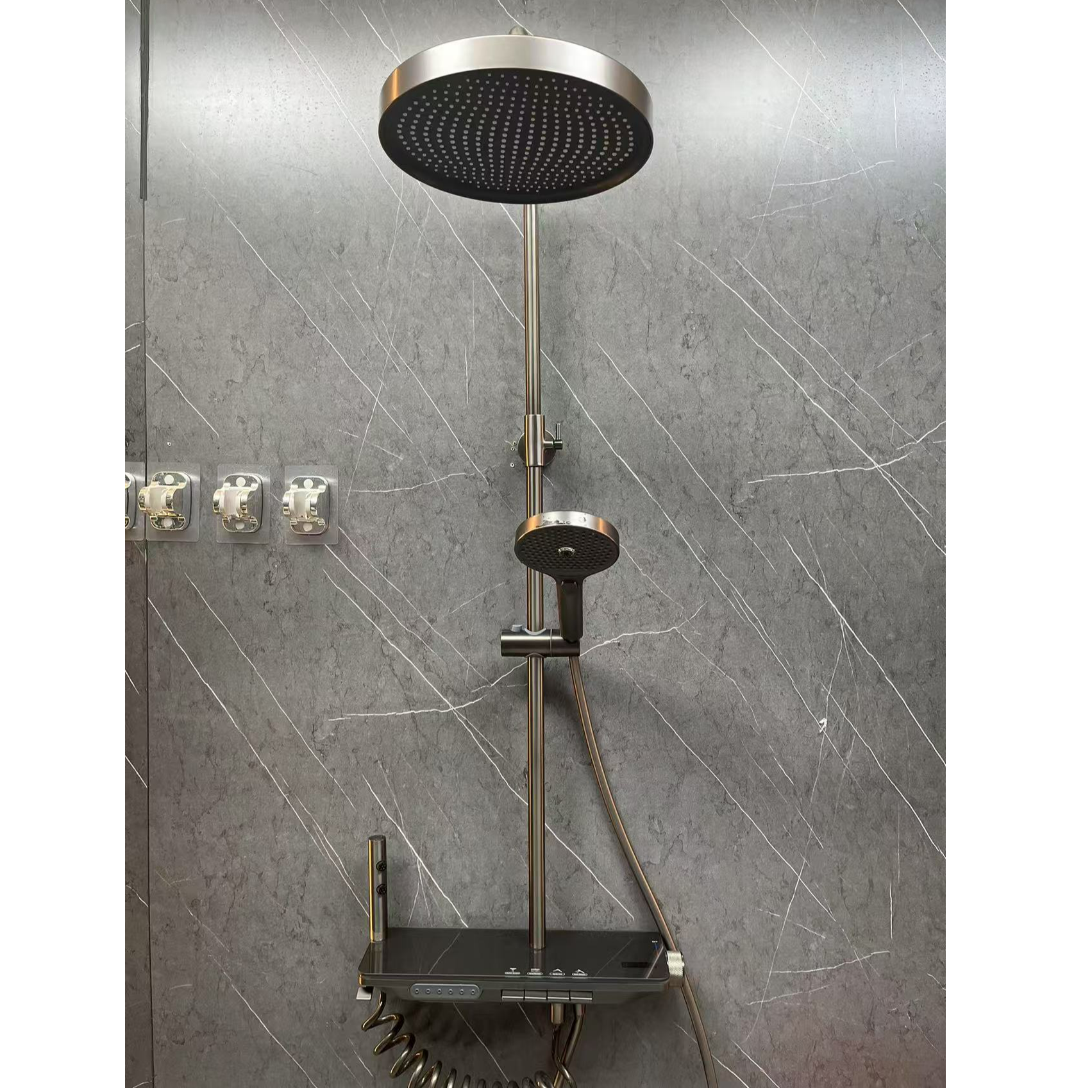 全铜花洒置物台增压定温多功能出水腰喷按摩沐浴套装恒温花洒套装