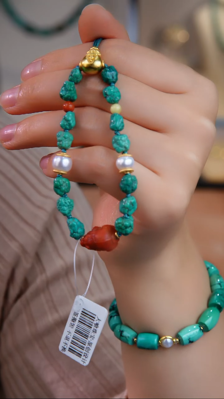 银S925镀金镶嵌绿松石手串多样性发货