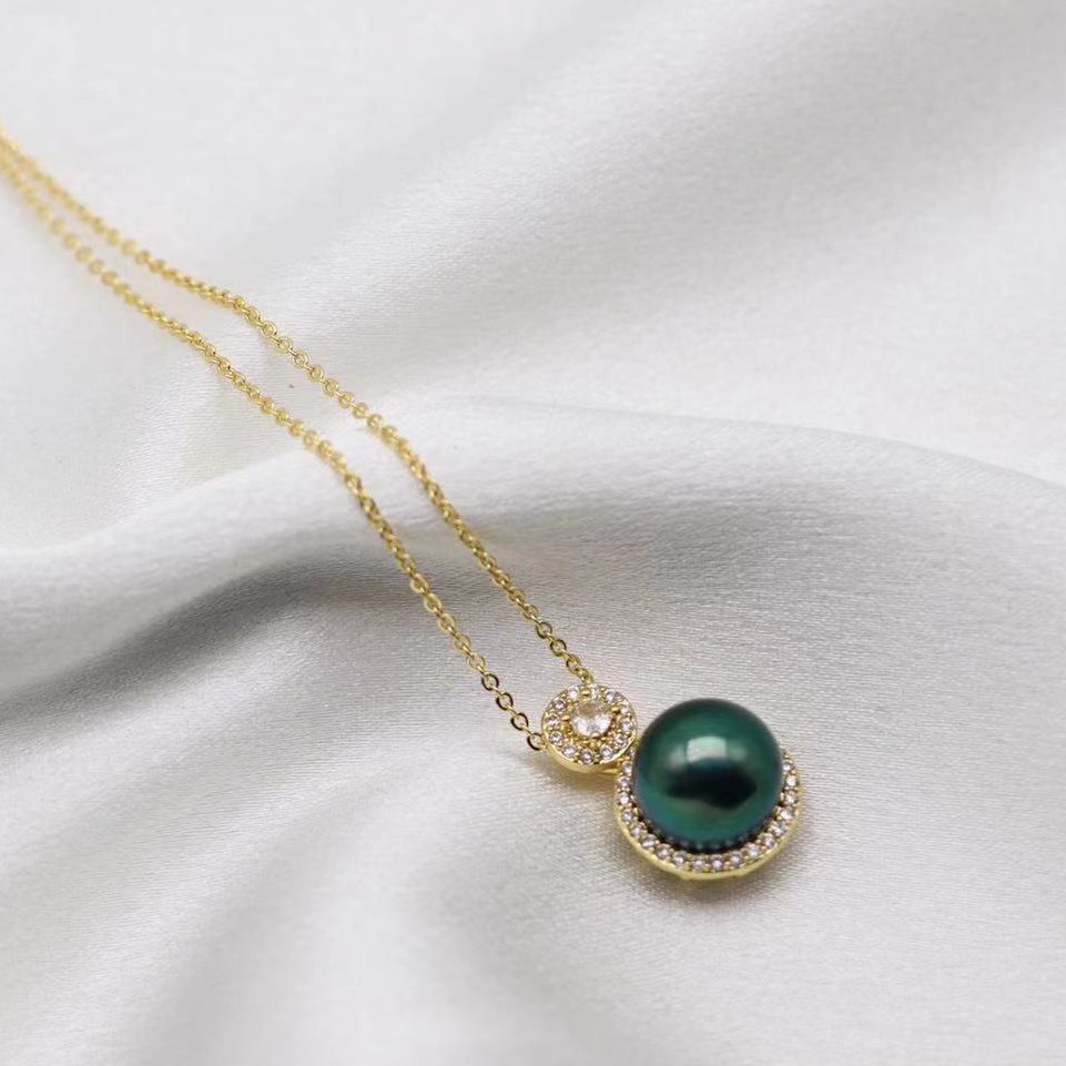 479 莫兰迪孔雀绿珍珠吊坠