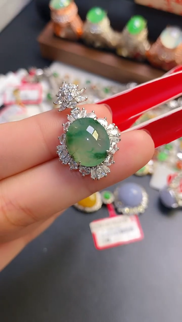 银S925镶嵌戒指翡翠天然