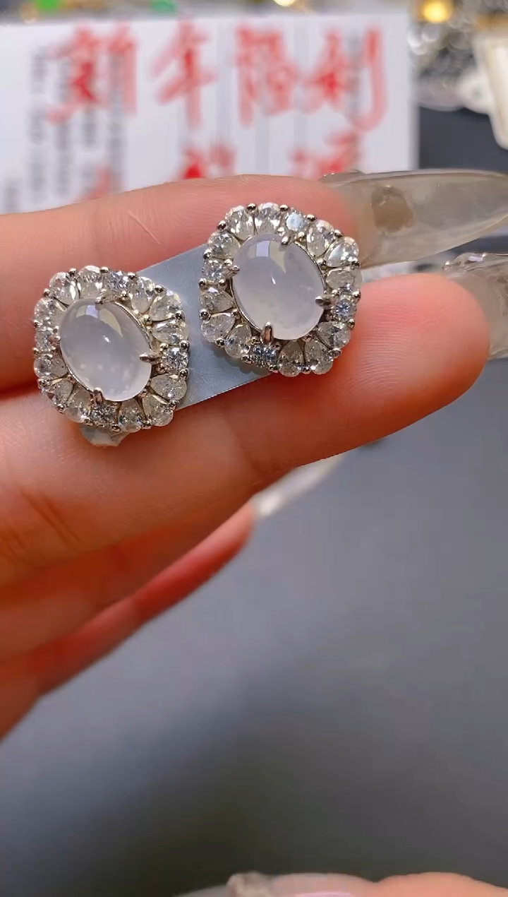 【闪购商品】翡翠耳饰银S925镶嵌天然A货翡翠1