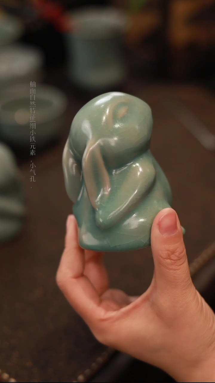 【闪购商品】杯一级品青绿仿古兔子茶宠