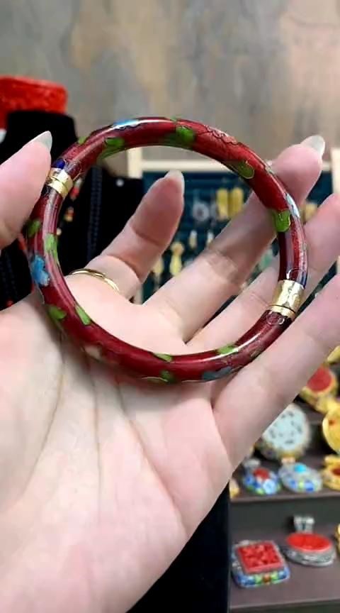 非遗手工艺 景泰蓝 开口镯 55-64 砖红