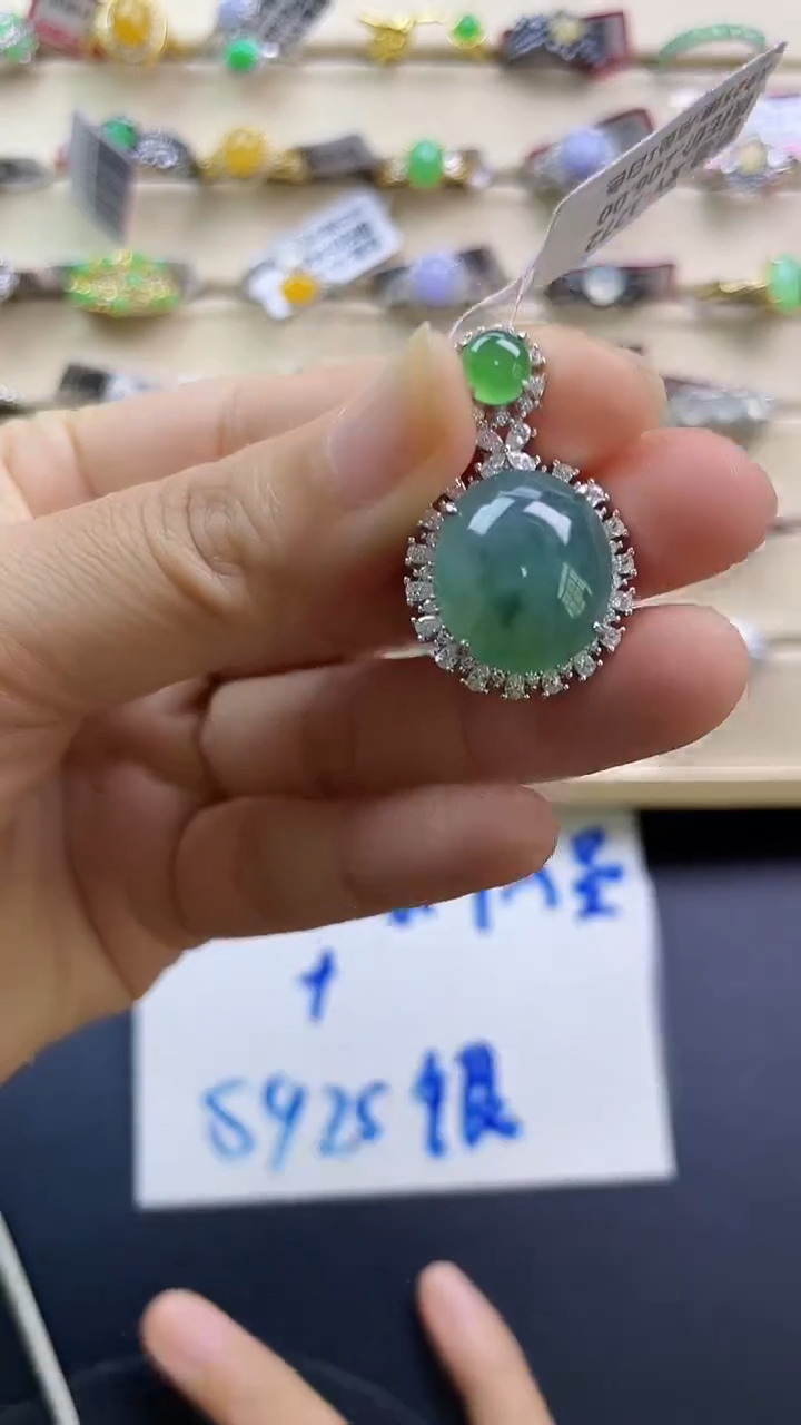 银S925镶嵌戒指翡翠翡翠 蛋面 银S925镶嵌