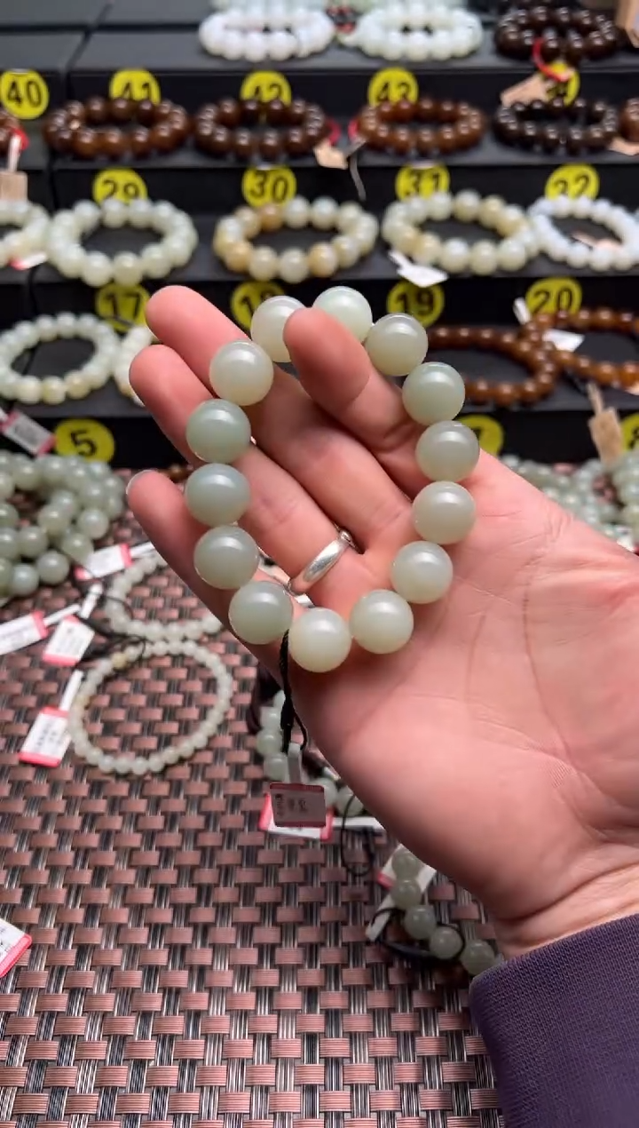 【闪购商品】和田玉手串未镶嵌且末料青白玉手串卡16