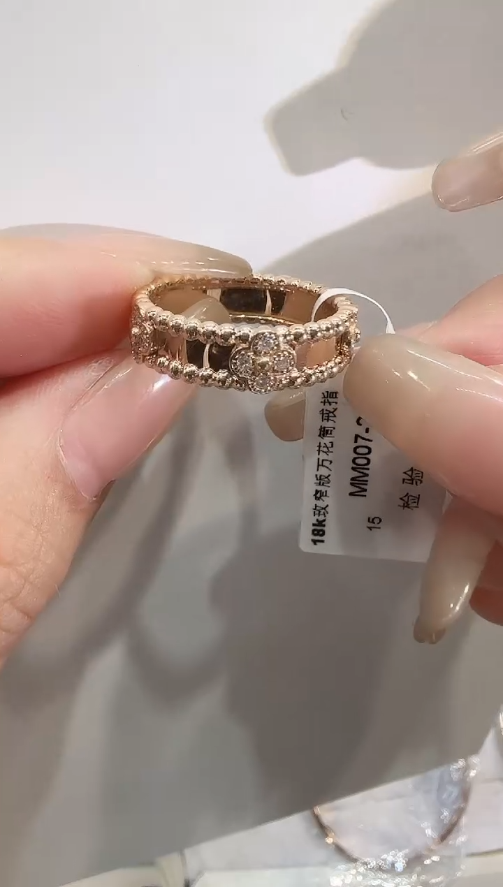 戒指18K金镶嵌钻石15#K玫窄版万花筒