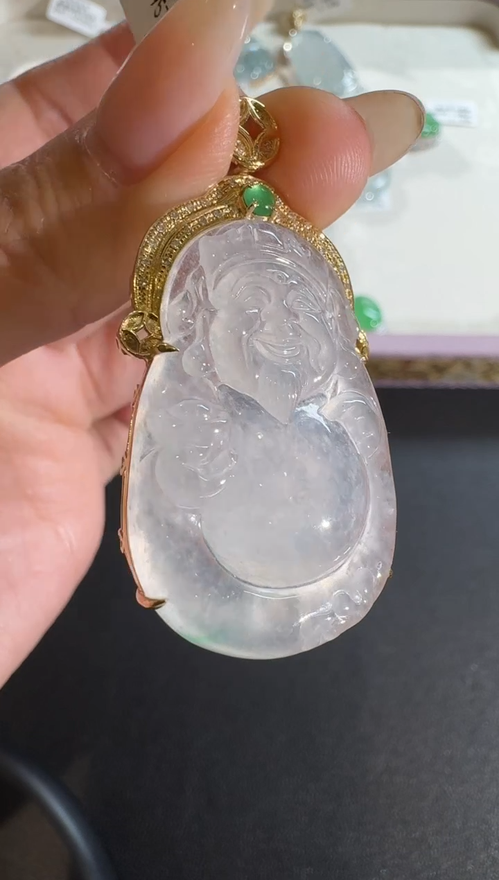 【闪购商品】翡翠吊坠(不含链)18K金镶嵌【源头工厂】钻石镶嵌财爷爷