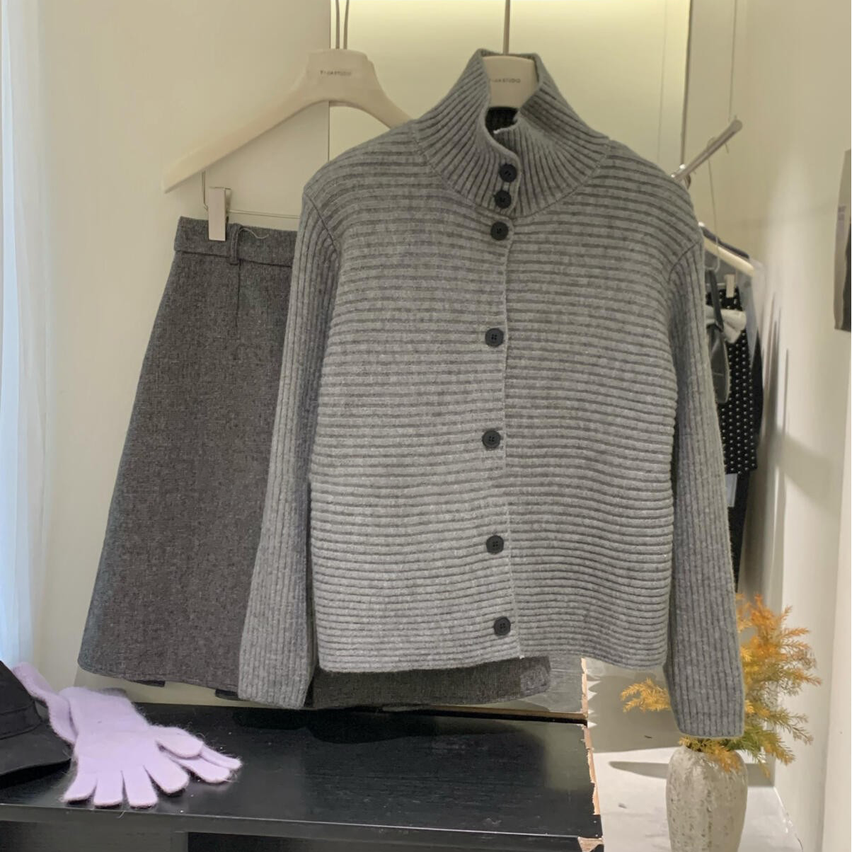 【清】3439韩系老钱风高领针织开衫女秋冬季新款慵懒风休闲显瘦减龄