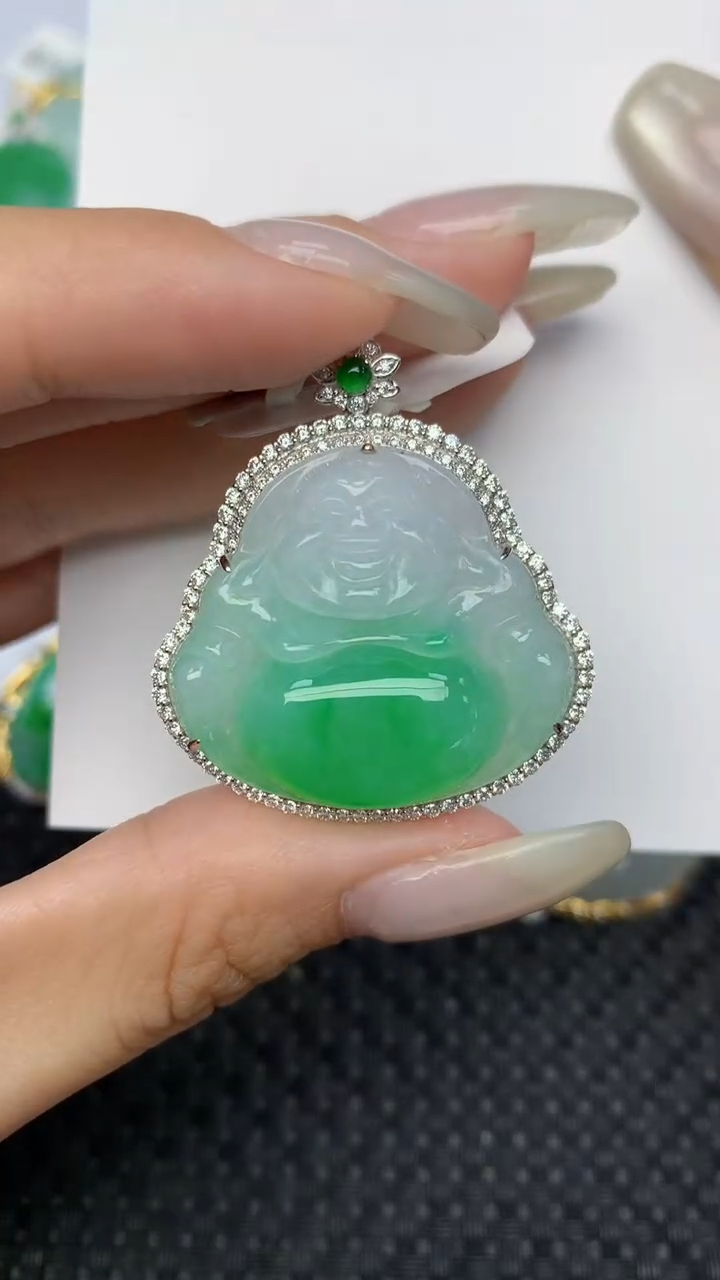 翡翠18K金镶嵌颈饰天然缅甸翡翠a货百元以上9元证书费自理