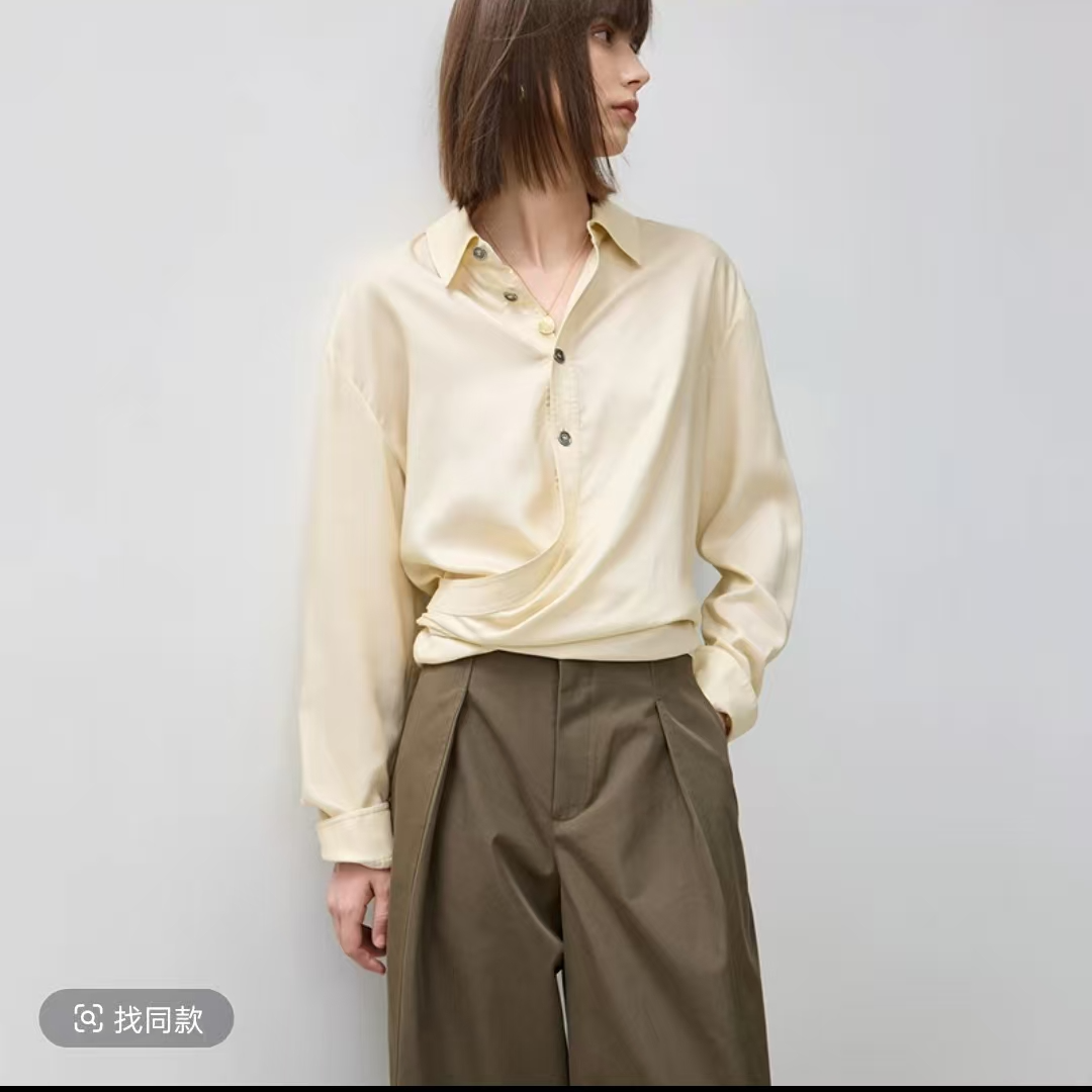 ED004款ED家2025春季新款桑蚕丝法式荡领衬衫 轻奢通勤上衣